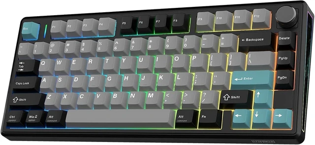 Main image of EPOMAKER TH80 V2 75% Wireless Mechanical Keyboard with Metal Knob, 8000mAh 2.4Ghz/BT/USB-C, RGB, Hot Swap, Custom Driver, PBT Keycap, Wireless Gaming Keyboard for PC/Mac (Black, Sea Salt Silent)