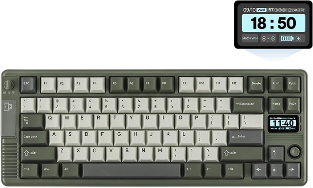 Main image of EPOMAKER RT85 Wireless Mechanical Keyboard with Joystick & DIY Screen 8000mAh, BT/USB/2.4Ghz, Gasket, 5-Layer Paddings, Hot-Swap, PBT Keycap, 75% Gaming Keyboard (Army Green, Crystal Switch)