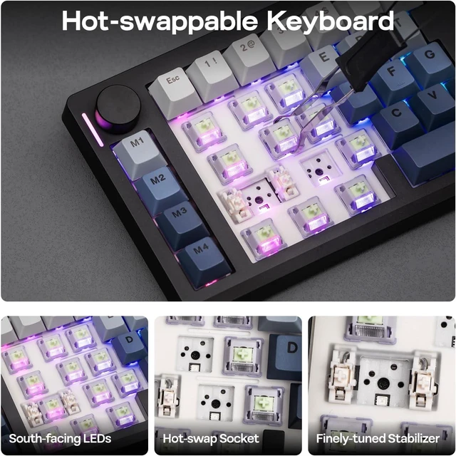 Alt view image 6 of 7 - EPOMAKER Split70 Wireless Ergonomic Keyboard with QMK/VIA and Knob, Mechanical Gaming Keyboard with RGB, Hot-Swap, Creamy Linear Switch, PBT Keycap, Gasket, Mac Modifier, 70% Split Layout (Black)