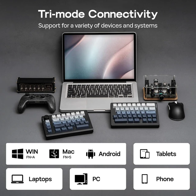 Alt view image 5 of 7 - EPOMAKER Split70 Wireless Ergonomic Keyboard with QMK/VIA and Knob, Mechanical Gaming Keyboard with RGB, Hot-Swap, Creamy Linear Switch, PBT Keycap, Gasket, Mac Modifier, 70% Split Layout (Black)