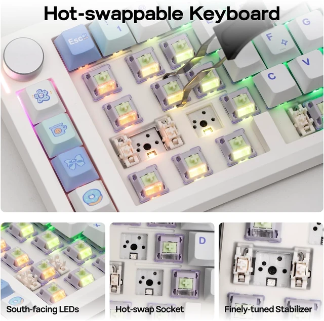Alt view image 6 of 6 - EPOMAKER Split70 Wireless Ergonomic Keyboard with QMK/VIA and Knob, Mechanical Gaming Keyboard with RGB, Hot-Swap, Creamy Linear Switch, PBT Keycap, Gasket, Mac Modifier, 70% Split Layout (White)