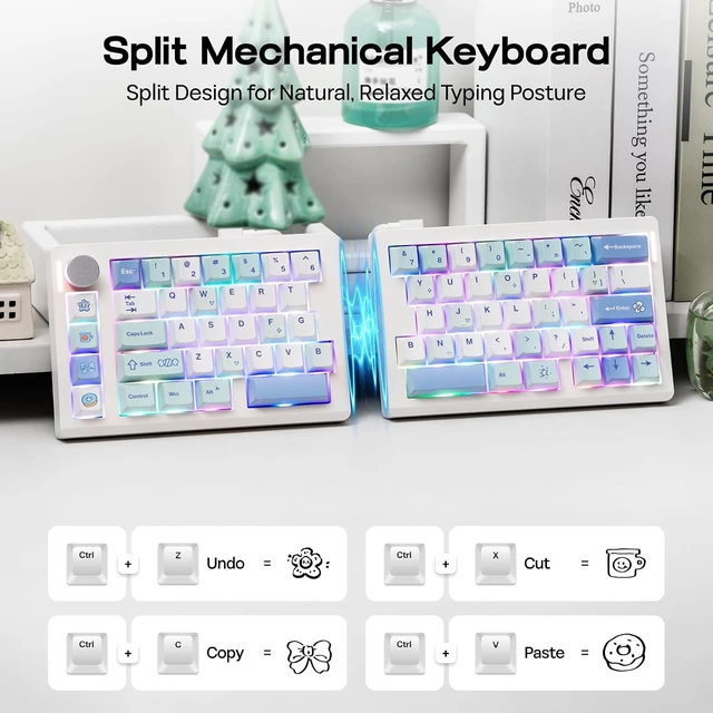 Alt view image 3 of 6 - EPOMAKER Split70 Wireless Ergonomic Keyboard with QMK/VIA and Knob, Mechanical Gaming Keyboard with RGB, Hot-Swap, Creamy Linear Switch, PBT Keycap, Gasket, Mac Modifier, 70% Split Layout (White)