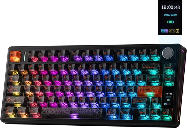 Main image of EPOMAKER TH80 V2 PRO Wireless Gaming Keyboard with Screen&Knob, 10000mAh 2.4Ghz/BT/USB-C, RGB, Hot Swap, Custom Driver, NKRO, PBT Keycap, Mechanical Keyboard for PC/Mac (Black, Creamy Jade)