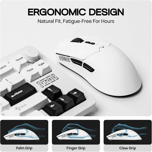 Alt view image 4 of 7 - EPOMAKER Click Lite Wireless Gaming Mouse, 800 to 12,000 DPI Adjustable, PAW3311 Sensor, 500mAh, 59g, 2.4G/BT/USB-C Rechargeable Wireless Mouse with 5 Programmable Buttons for PC/Mac/Linux (White)