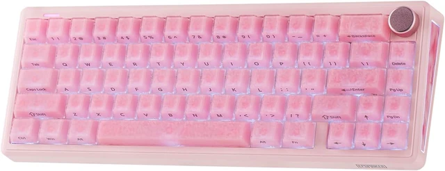 Main image of EPOMAKER TH65 Wireless Mechanical Gaming Keyboard with Knob & 8000mAh Adjustable Kickstand for Comfort Typing, 65%, BT/2.4GHz/USB-C, Hot-Swap, Creamy& Thocky Gasket (Pink, Clear)