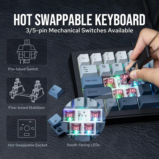 Alt view image 3 of 6 - EPOMAKER Split65 QMK/VIA Programmable Keyboard, Wireless Mechanical Keyboard in 2.4Ghz/BT/Type-C, Ergonomic Gaming Keyboard in Split Layout with RGB Backlit (Wisteria Linear Switch)
