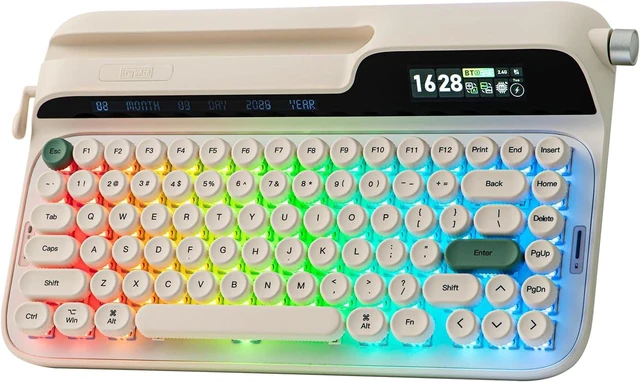 Main image of EPOMAKER Glyph Wireless Typewriter Retro Mechanical Keyboard, Screen & Knob & Lever, Wrist Rest, Round PBT Keycap, Hot Swap, RGB, Custom Software, Top-Mount, 75% Creamy Keyboard for PC/MAC