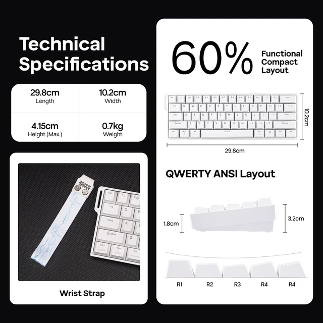 Alt view image 6 of 7 - EPOMAKER HE60 Hall Effect Keyboard with Shine Through RGB, 8000mAh (White) 0.005mm Rapid Triggering, Dual 8K Polling, 2.4G/BT/Wired, SOCD, Snap Key, PBT Keycaps, Mac/WIN Compatible, Thocky & Creamy