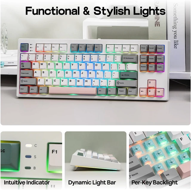 Alt view image 5 of 7 - EPOMAKER TH87 Wireless Mechanical Keyboard with 10000mAh Battery
BT/2.4GHz/Wired, Hot Swappable Custom, PBT Keycap, RGB Backlit, Gasket, TKL Gaming Keyboard for PC/Mac (Creamy Jade Switch)