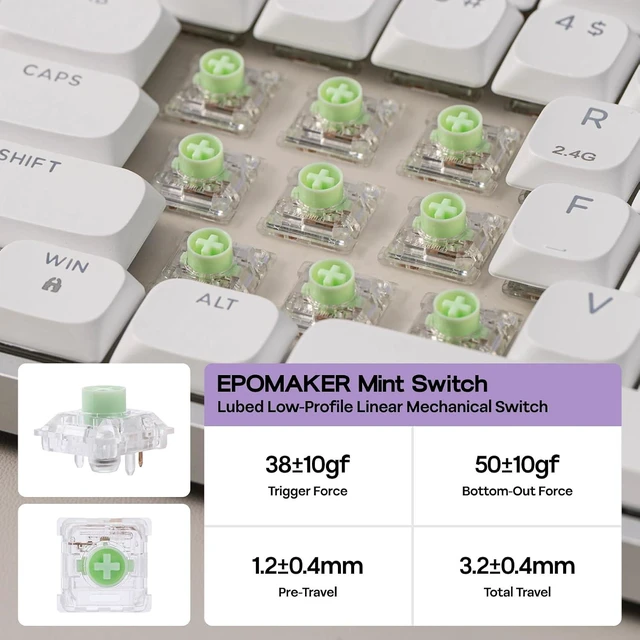 Alt view image 5 of 7 - EPOMAKER Luma100 Low Profile Aluminum Mechanical Keyboard, VIA Programmable
RGB Backlit, Hot-Swappable, Win/Mac/Linux Compatible, Wireless Portable Office Keyboard with Mac Modifier Keycaps