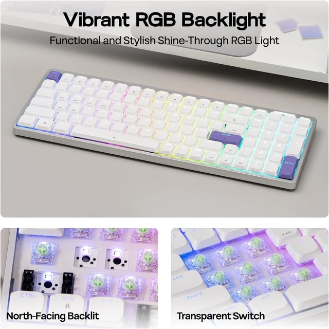 Alt view image 4 of 7 - EPOMAKER Luma100 Low Profile Aluminum Mechanical Keyboard, VIA Programmable
RGB Backlit, Hot-Swappable, Win/Mac/Linux Compatible, Wireless Portable Office Keyboard with Mac Modifier Keycaps