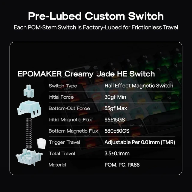 Alt view image 7 of 7 - EPOMAKER HE65 V2 TMR Hall Effect Gaming Keyboard with Volume Knob
Rapid Triggering, 8K Polling, 0.01mm Adjustable Actuation, Hybrid Hot-Swap, Creamy & Thocky, 2.4Ghz/BT for Mac/WIN (Black)