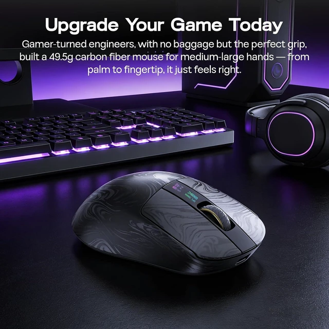 Alt view image 7 of 7 - EPOMAKER Carbonis Wireless Gaming Mouse with Digital Display, PAW3950 Sensor, 8K Polling, 30K DPI, Carbon Fiber Composite Shell, Ergonomic Right Hand Esports Mouse for PC Gaming (Black)
