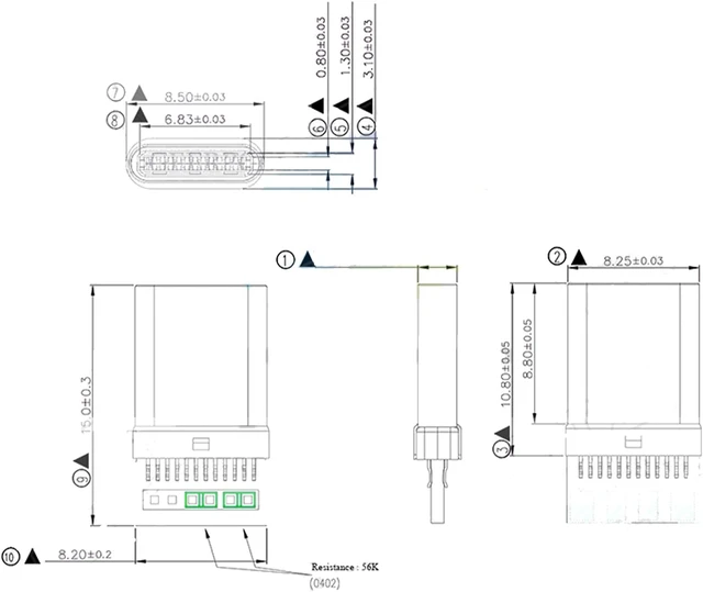 Alt view image 3 of 6 - 10Set USB 3.1 Type C Male Connector
24 Pin, Welding Data Line Interface, 24P PCB Board Support Module, Black