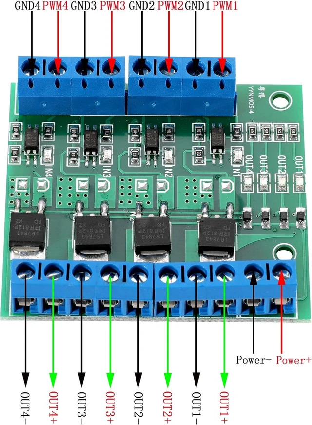 Alt view image 2 of 6 - 2 pack MOSFET Trigger Switch 4 Channel Drive Module 400W
DC 3.7-27V 10A, Large Power, PWM Adjustment, Electronic Switch Control Board