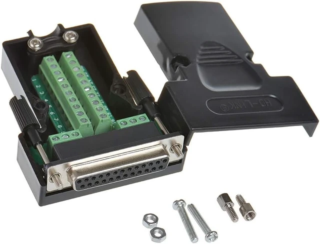 Alt view image 5 of 7 - 2PCS DB25 Solderless RS232 Serial to 25 pin Terminal Female Adapter D-SUB Port Connector, Breakout Board, with Case Long Bolts Tail Pipe, 2PCS Female