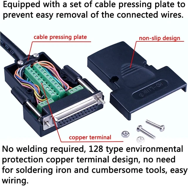 Alt view image 2 of 7 - 2PCS DB25 Solderless RS232 Serial to 25 pin Terminal Female Adapter D-SUB Port Connector, Breakout Board, with Case Long Bolts Tail Pipe, 2PCS Female