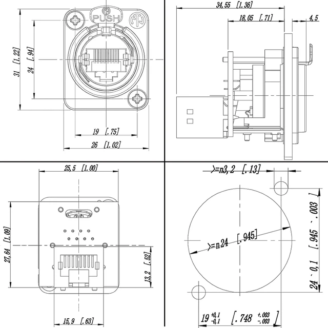 Alt view image 5 of 6 - 2PCS NE8FDP-B Ethercon RJ45 Panel Mount Chassis Socket
Pass/Feed Through, D Series, Cat5E Panel Mount Connector