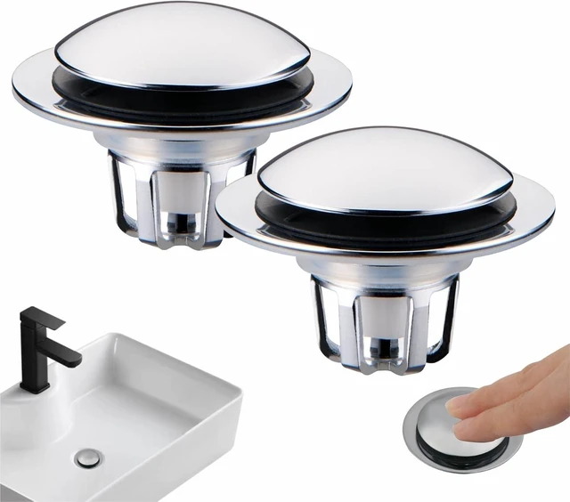 Main image of Pop Up Bathroom Sink Drain Stopper Hair Catcher - Chrome 2 Pack
