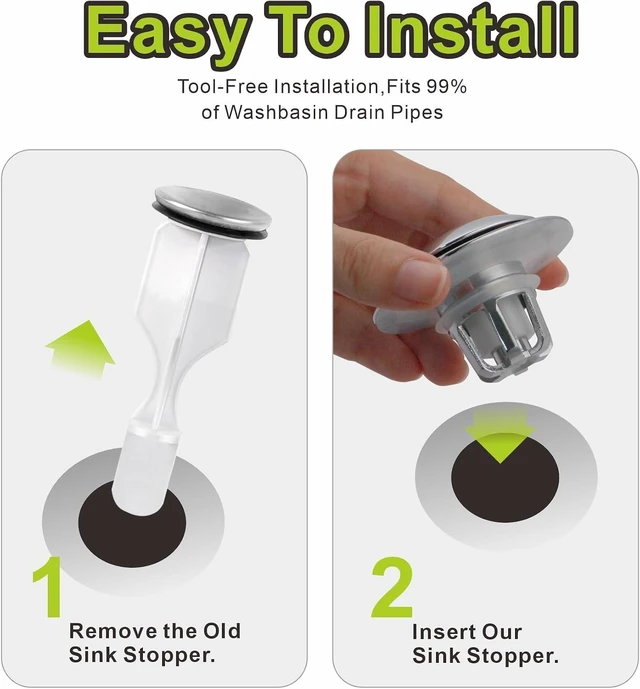 Alt view image 3 of 5 - Pop Up Bathroom Sink Drain Stopper Hair Catcher - Chrome 2 Pack