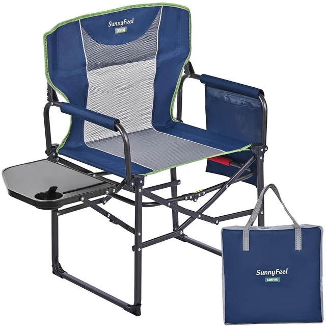 Main image of Oversized Camping Chair Portable Directors Chairs with Side Table | Heavy Duty Folding Lawn Chair for Adults 300LBS with Compact Size, Breathable Mesh, Pocket & Carry Bag for Outdoor, Lawn, RV