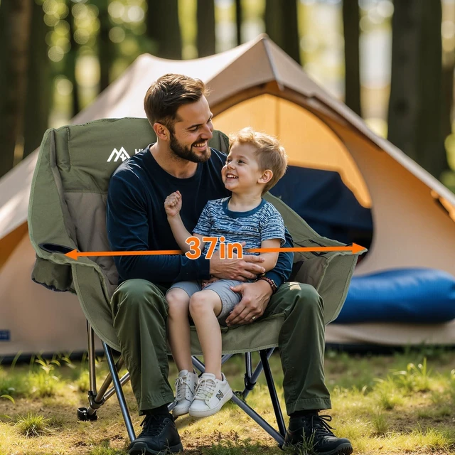 Alt view image 3 of 7 - Oversized Camping Chair,Padded Camping Chairs Support 450LBS, Green | Heavy-Duty Foldable Camping Chairs with Cup Holder and Cooler Bag Portable Lawn Chair for Sports