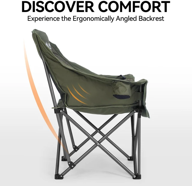 Alt view image 5 of 7 - Oversized Camping Chair,Padded Camping Chairs Support 450LBS, Green | Heavy-Duty Foldable Camping Chairs with Cup Holder and Cooler Bag Portable Lawn Chair for Sports