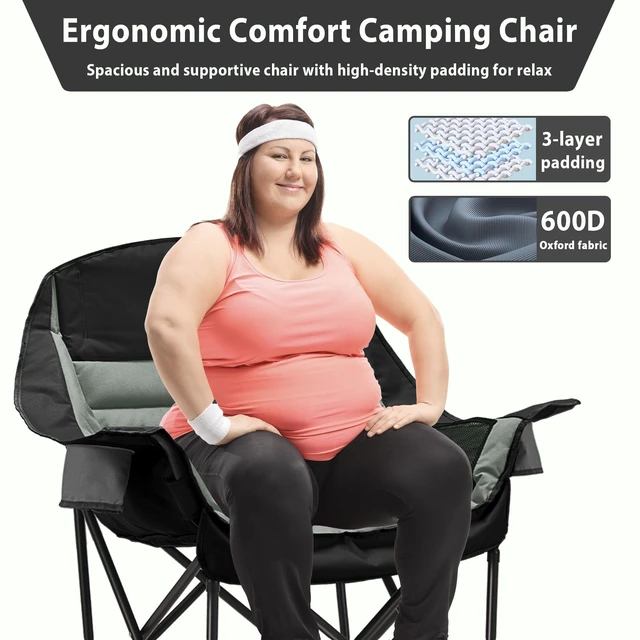 Alt view image 2 of 7 - Oversized Camping Chair, Portable Folding Camping Chairs | with Side Pocket, Cup Holder and Carry Bag, Heavy Duty Outdoor Camping Chairs for Adults, Fishing, Sports, Trip, up to 400lbs
