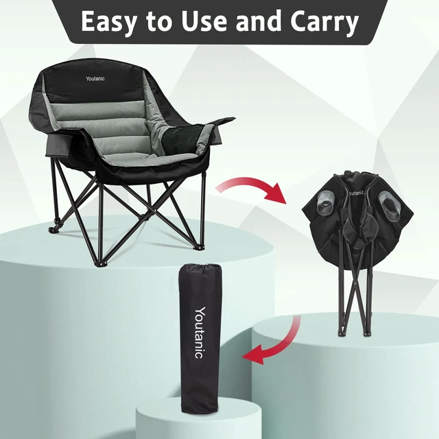 Alt view image 5 of 7 - Oversized Camping Chair, Portable Folding Camping Chairs | with Side Pocket, Cup Holder and Carry Bag, Heavy Duty Outdoor Camping Chairs for Adults, Fishing, Sports, Trip, up to 400lbs