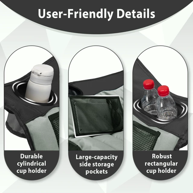 Alt view image 6 of 7 - Oversized Camping Chair, Portable Folding Camping Chairs | with Side Pocket, Cup Holder and Carry Bag, Heavy Duty Outdoor Camping Chairs for Adults, Fishing, Sports, Trip, up to 400lbs
