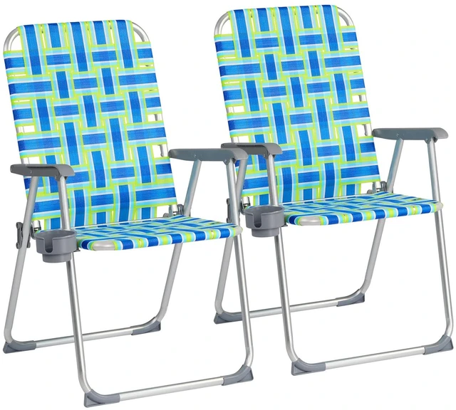 Main image of Aluminum Patio Lawn Chairs Folding Set of 2 with Detachable Cup Holder, Webbed Beach Chair Folding Chair Outdoor Portable Camping Chair for Yard, Garden Blue alulawnchair