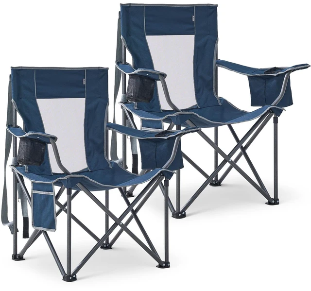 Main image of 2 Pack Oversized Camping Chairs, Folding Outdoor Chair Support 400 Lb, Blue | Lightweight Lawn Chairs with Cup Holders, Side Pocket & Cooler Bag, Portable Camp Chair for Outside, Tailgating, Sports