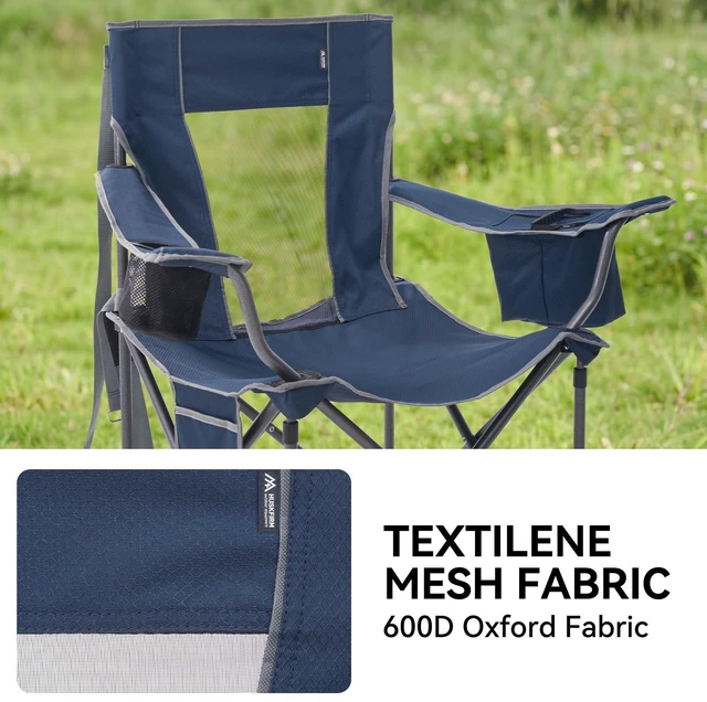 Alt view image 6 of 7 - 2 Pack Oversized Camping Chairs, Folding Outdoor Chair Support 400 Lb, Blue | Lightweight Lawn Chairs with Cup Holders, Side Pocket & Cooler Bag, Portable Camp Chair for Outside, Tailgating, Sports