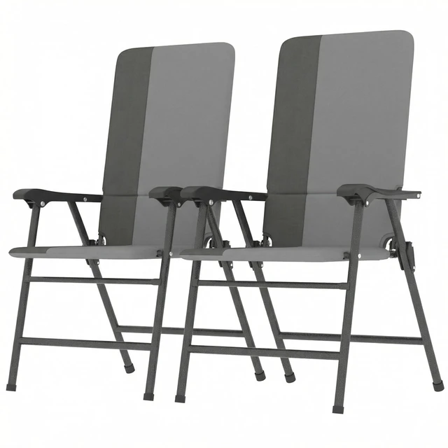 Main image of Folding Patio Chairs Set of 2 Padded High Back Armrests Light Gray | Folding, 600D Oxford Fabric, Portable, Outdoor Camping Chair Set, Lawn, Deck, Garden, Backyard