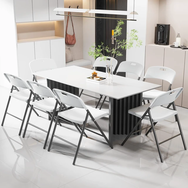 Alt view image 2 of 6 - Folding Chairs, Plastic Foldable Chair, Capacity up to 350 lbs, Portable Seating for Indoor Outdoor Events Parties Camping Work School Commercail (4, White)