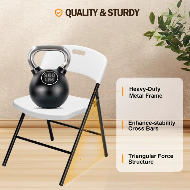 Alt view image 3 of 6 - Folding Chairs, Plastic Foldable Chair, Capacity up to 350 lbs, Portable Seating for Indoor Outdoor Events Parties Camping Work School Commercail (4, White)