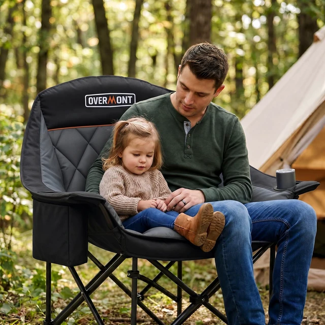 Alt view image 3 of 7 - Oversized XL Camping Chair for Adults 500 lb Support | Padded Seating and A Cooler Bag for Camping Sports Garden Beach Fishing Lawn Outdoor Relaxation with Side Pocket&Cup Holder