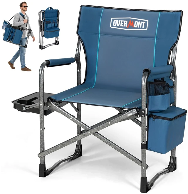 Main image of Folding Camping Chair with Side Table, Cooler Bag, 400 lb Capacity | Oversized Directors Chair for Lawn, Beach, Picnics and Fishing, 600D Oxford, 11.8 lb, Shoulder Strap and Storage Pockets