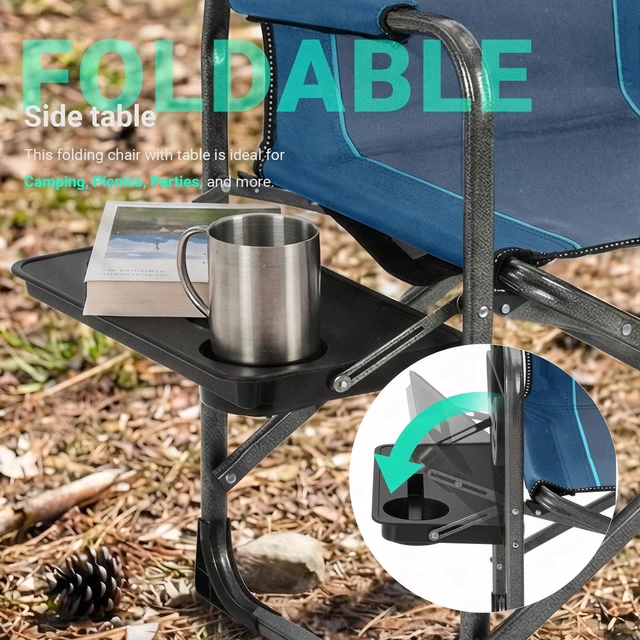 Alt view image 2 of 7 - Folding Camping Chair with Side Table, Cooler Bag, 400 lb Capacity | Oversized Directors Chair for Lawn, Beach, Picnics and Fishing, 600D Oxford, 11.8 lb, Shoulder Strap and Storage Pockets