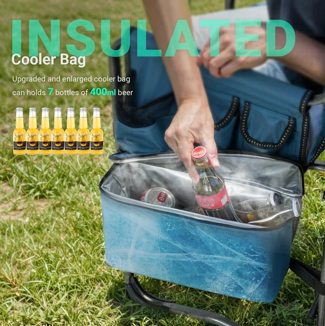 Alt view image 3 of 7 - Folding Camping Chair with Side Table, Cooler Bag, 400 lb Capacity | Oversized Directors Chair for Lawn, Beach, Picnics and Fishing, 600D Oxford, 11.8 lb, Shoulder Strap and Storage Pockets