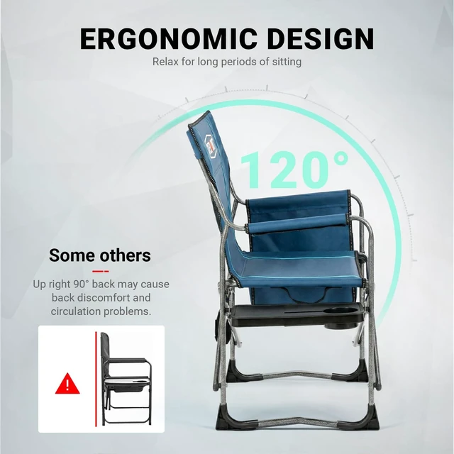 Alt view image 6 of 7 - Folding Camping Chair with Side Table, Cooler Bag, 400 lb Capacity | Oversized Directors Chair for Lawn, Beach, Picnics and Fishing, 600D Oxford, 11.8 lb, Shoulder Strap and Storage Pockets
