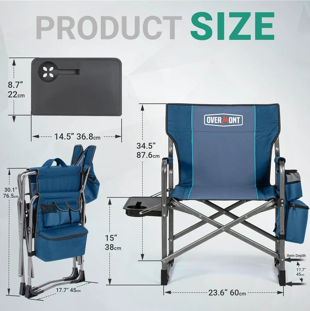Alt view image 7 of 7 - Folding Camping Chair with Side Table, Cooler Bag, 400 lb Capacity | Oversized Directors Chair for Lawn, Beach, Picnics and Fishing, 600D Oxford, 11.8 lb, Shoulder Strap and Storage Pockets
