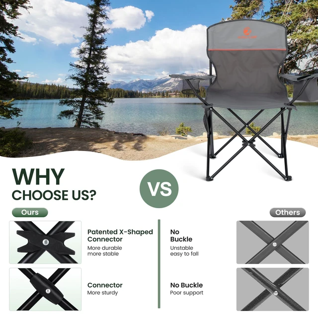 Alt view image 4 of 7 - 2 Pack Folding Camping Chairs Outdoor Lawn Chair Support 250lbs Gray | Lightweight Portable Camp Chairs for Adults, Sports Collapsible Chair for Camping, Tailgates, Beach