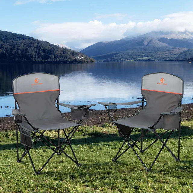 Alt view image 5 of 7 - 2 Pack Folding Camping Chairs Outdoor Lawn Chair Support 250lbs Gray | Lightweight Portable Camp Chairs for Adults, Sports Collapsible Chair for Camping, Tailgates, Beach