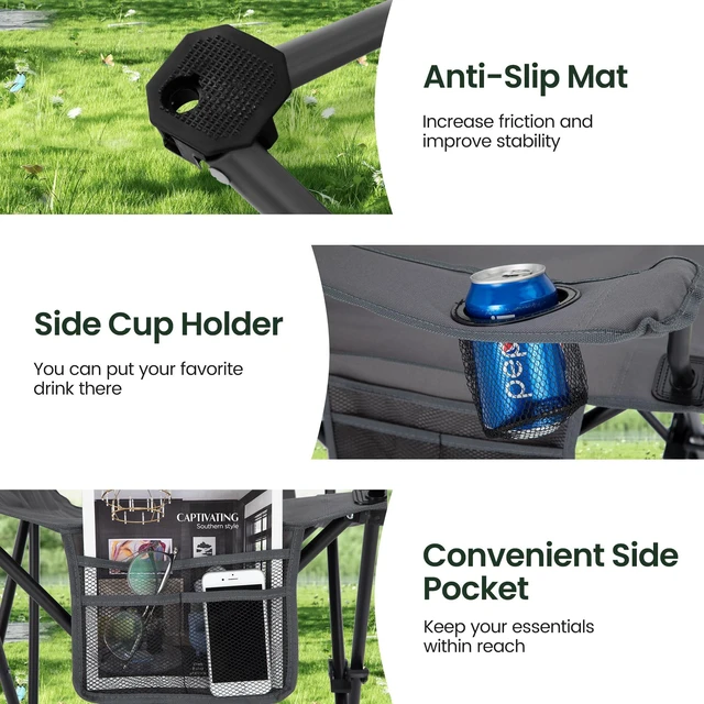 Alt view image 6 of 7 - 2 Pack Folding Camping Chairs Outdoor Lawn Chair Support 250lbs Gray | Lightweight Portable Camp Chairs for Adults, Sports Collapsible Chair for Camping, Tailgates, Beach