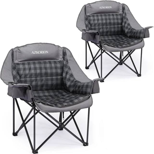 Main image of 2 Pack Oversized Camping Chair for Adults, Portable Heavy Duty Padded Outdoor Chairs with Phone Pouch and Side Cup Holder for Camping, Fishing, Beach, Sports, Supports 500lbs