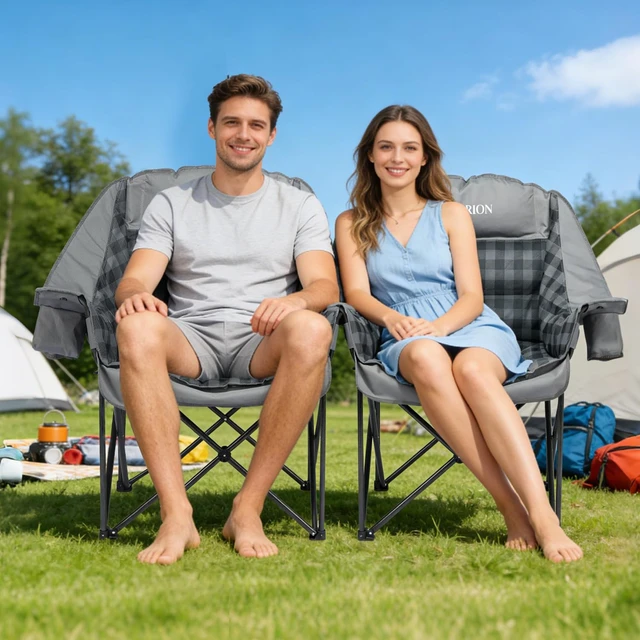 Alt view image 2 of 7 - 2 Pack Oversized Camping Chair for Adults, Portable Heavy Duty Padded Outdoor Chairs with Phone Pouch and Side Cup Holder for Camping, Fishing, Beach, Sports, Supports 500lbs