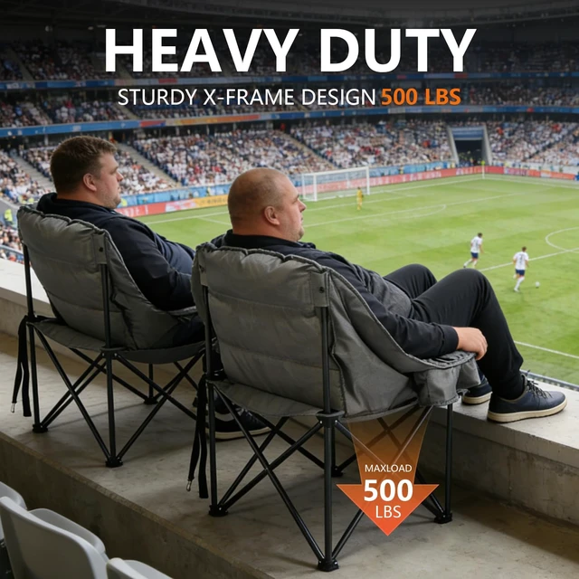 Alt view image 4 of 7 - 2 Pack Oversized Camping Chair for Adults, Portable Heavy Duty Padded Outdoor Chairs with Phone Pouch and Side Cup Holder for Camping, Fishing, Beach, Sports, Supports 500lbs