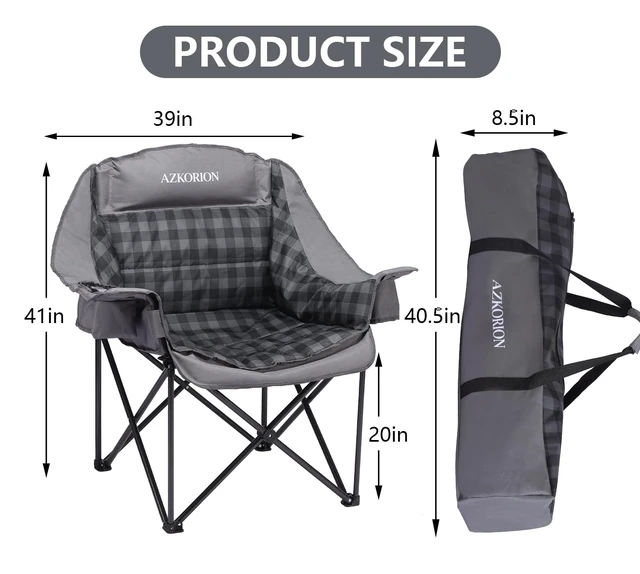 Alt view image 5 of 7 - 2 Pack Oversized Camping Chair for Adults, Portable Heavy Duty Padded Outdoor Chairs with Phone Pouch and Side Cup Holder for Camping, Fishing, Beach, Sports, Supports 500lbs