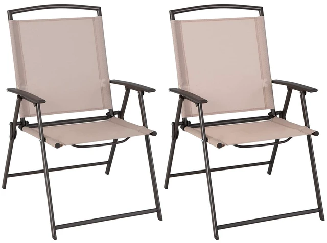 Main image of Set of 2 Patio Folding Chairs - Outdoor Sling Chairs with Armrests and Rustproof Steel Frame, Patio Dining Chairs with Breathable Fabric for Garden, Backyard Poolside Indoors, No Assembly